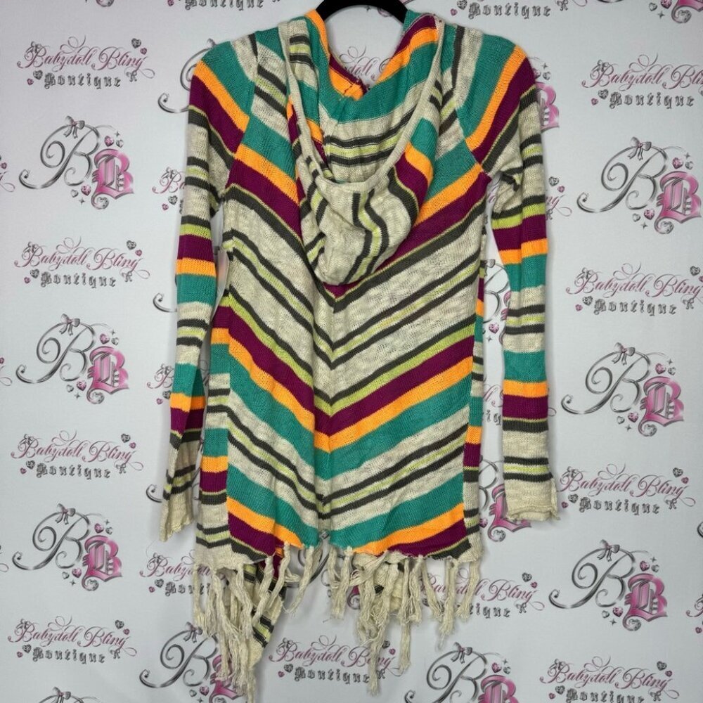 Rip curl sweater cardigan nomad striped tropical knitted with hood and tassles - Picture 4 of 12